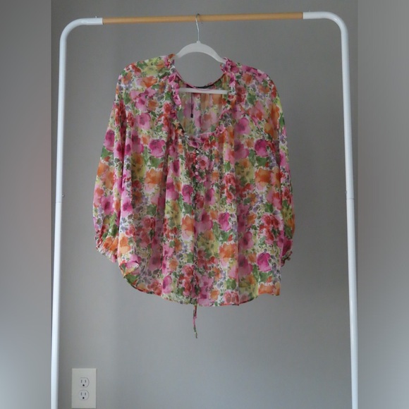 Zara Metallic Thread Floral Shirt - Size XL | Vibrant & Elegant - Picture 2 of 3
